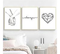 Trayosin Set di 3 poster di alta qualità, a mano in mano, linea amore, moderno, nero, bianco, amore, per soggiorno, camera da letto, senza cornice (30 x 40 cm)