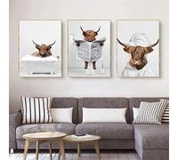 Trayosin Set di 3 poster di alta qualità, divertenti mucca di altopiano in vasca, stampe artistiche da parete in vasca, stampa artistica da parete con animali (40 x 50 cm)