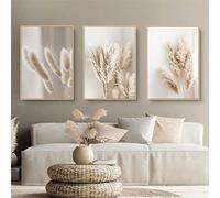 Trayosin Set di 3 poster di alta qualità, quadri moderni, quadri da parete, decorazione per il soggiorno, camera da letto, beige, boho con erba della pampa, senza cornice (B, 40 x 50 cm)