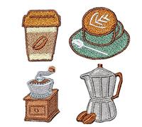 Trayosin Set di 4 toppe termoadesive - Tazza da caffè e macchina da caffè - Applicazioni ricamate per abbigliamento fai da te, jeans, magliette, giacche