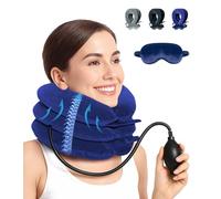 Trazione Cervicale Collare Cervicale Gonfiabile - Cuscino Cervicale da Viaggio con Maschere per Dormire per Alleviare Dolore alla Colonna Cervicales Durante i Viaggi, Lavoro e Campeggio (Blu)