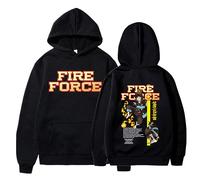Trconk Anime Fire Force Manga Grafica Pullover Felpe con Cappuccio Uomo Donna Moda Casual Oversize Manica Lunga Felpa Abbigliamento di Strada-Black||XXS