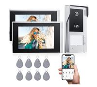 TRDEWR Campanello Ring Videocitofono WiFi A 4 Fili, di Videocitofono con Campanello 1080P, Touch Screen IP da 7", Rilevamento del Movimento, Scheda App/RFID Installazione in Un Attimo(2M1D)