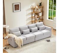 Trdlpyn Divano a 4 posti in Tessuto di Lino, divano a Quattro Posti con Tasche sui Braccioli e 4 Cuscini, Sofa per Soggiorno, Appartamento, Ufficio(Grigio)