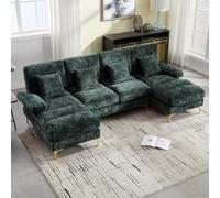 Trdlpyn Divano Componibile a Quattro Posti, Divano ad Angolo a U in Ciniglia con Due Sedute Reclinabili, Cuscini inclusi, Sofa per Soggiorno, Ufficio, Appartamento(Smaragd)