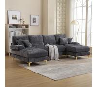 Trdlpyn Divano Componibile a Quattro Posti, Divano ad Angolo a U in Ciniglia con Due Sedute Reclinabili, Cuscini inclusi, Sofa per Soggiorno, Ufficio, Appartamento(Grigio)