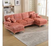 Trdlpyn Divano Componibile a Quattro Posti, Divano ad Angolo a U in Ciniglia con Due Sedute Reclinabili, Cuscini inclusi, Sofa per Soggiorno, Ufficio, Appartamento(Rosa)