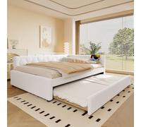 Trdlpyn Divano Letto 140 * 200cm con letto Estraibile, Letto Matrimoniale con Lampada da Comodino e Porta USB e Tipo C, Rete a doghe, Pile Sintetico (Senza materasso) Bianco