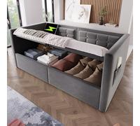 Trdlpyn Divano Letto 90 * 190cm con Ricarica USB e Type-C, Letto Singolo Imbottito con Contenitore Idraulico, Struttura del letto con Rete a doghe in Legno,Tessuto in Velluto, Senza materasso