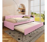 Trdlpyn Divano Letto 90 * 200cm con letto Estraibile, Letto Singolo con Lampada da Comodino e Porta USB e Tipo C, Rete a doghe, Pile Sintetico (Senza materasso) Rosa