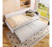 Trdlpyn Divano Letto 90 * 200cm con letto Estraibile, Letto Singolo con Lampada da Comodino e Porta USB e Tipo C, Rete a doghe, Pile Sintetico (Senza materasso) Bianco