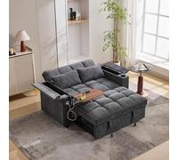 Trdlpyn Divano Letto con Porta USB e Type-C, Tavolino Laterale, Bracciolo Portaoggetti, Divano a 2 Posti con Schienale Regolabili, Allungabile divano Lounge Grigio 140,5 x 74 x 82 cm