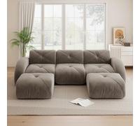 Trdlpyn Divano Modulare con 2 pouf, Divano Componibile a 3 posti in Velluto Chenille, Poltrona a U, Base Antiscivolo, Non necessita di Montaggio(Marrone) Divano senza ossa completamente compresso