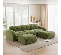 Trdlpyn Divano Modulare con 2 pouf, Divano Componibile a 3 posti in Velluto Chenille, Poltrona a U, Base Antiscivolo, Non necessita di Montaggio(Verde) Divano senza ossa completamente compresso