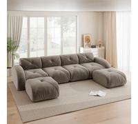 Trdlpyn Divano Modulare con 2 pouf, Divano Componibile a 4 posti in Velluto Chenille, Poltrona a U, Base Antiscivolo, Non necessita di Montaggio (Marrone) Divano senza ossa completamente compresso