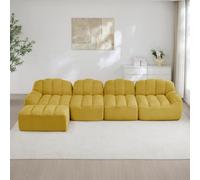 Trdlpyn Divano Modulare Senza Struttura con 1 pouf, Divano a L 4 posti Antiscivolo per Soggiorno, Schienale a conchiglia, Poltrona monoblocco in gomma piuma 32D, Non richiede montaggio, Giallo