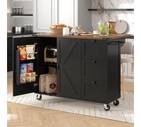 Trdlpyn Isola della cucina su ruote con piano di lavoro estraibile, carrello da cucina con due ante e tre cassetti, carrello da pranzo con venature del legno, 140 x 45 (73) x 92,5 cm