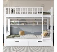 Trdlpyn Lettino a castello con ripiani e cassetti, letto a soppalco per 2 bambini, letto matrimoniale in legno con rete a doghe e protezione dalle cadute, telaio in legno di pino 90 x 200 cm