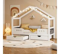 Trdlpyn Letto a Casetta per Bambini con Doppio Cassetto, Piccola Lavagna, Montessori Letto per Ragazzi con Rete a doghe, vernice UV quasi inodore, Struttura in Legno 90 x 200 cm(Senza Materasso)