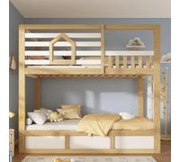 Trdlpyn Letto a castello per 2 bambini 90x200cm con Contenitore Idraulico, Letto a Cabina con Finestra e Scaletta dritta, Sponda di sicurezza, Struttura del letto in Legno(Senza materasso) EN747