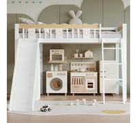 Trdlpyn Letto a Soppalco 90 x 200 cm con Scivolo, Armadio e Mobiletto Portaoggetti, Letto Singolo per Bambini,Legno Massello con Rete e doghe, Nessun materasso