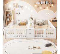 Trdlpyn Letto Matrimoniale per Bambini 90 x 200cm con Cassetto e Ripiano a Due livelli, Sponde Alte, Struttura letto a pavimento per Cameretta ragazzi,(Materasso e doghe esclusi)
