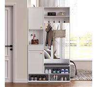 Trdlpyn Set appendiabiti con panca e scarpiera per corridoio, set con 4 ganci, ante e cassetti, panchina per il vostro ingresso, dimensioni: 100 x 180 x 35 cm (larghezza x altezza x profondità)