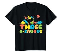 Tre A-Saurus Dinosauro di 3 Anni 3 ° Compleanno Ragazzo Ragazza Maglietta