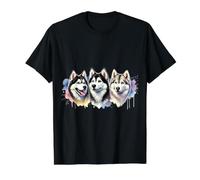 Tre Adorabili Husky Maglietta con Stampa Grafica Economica