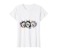 Tre Adorabili Husky Maglietta con Stampa Grafica Economica, Donna, Bianco, L