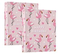 Tre anelli 2 raccoglitori da 2,5 cm e mezzo pollice con tasche 1/2 confezioni di materiale scolastico raccoglitore con copertina rigida - Happy Birthday Cartoon Flamingo