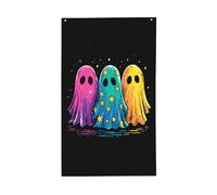 Tre bandiere colorate fantasmi neon cortile casa, 0,9 x 1,5 m striscione di auguri con occhielli interni ed esterni feste decorazioni per la casa