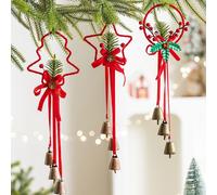 Tre campane antiche rosse con fiocco stella per albero di Natale e decorazione p