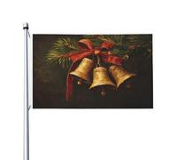 Tre campane dorate su ramo di pino bandiere per casa da cortile, 0,9 x 1,5 m, striscione di auguri con occhielli per interni ed esterni, decorazioni per la casa