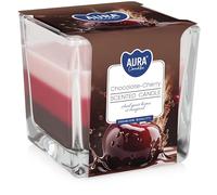 Tre candele tricolori profumate in vetro.