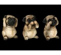 Tre Cani Mops Saggi - Niente Di Male - Cuccioli Carini Statua Decorativa