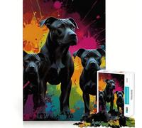 Tre cani neri su sfondo colorato Puzzle da 1000 pezzi per adolescenti Pensa intelligente Giocattolo per momenti di condivisione Taglio liscio Lista dei desideri di Babbo Natale 50x75cm