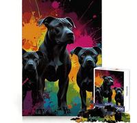 Tre cani neri su sfondo colorato Puzzle da 1000 pezzi per adolescenti Pensa intelligente Giocattolo per momenti di condivisione Taglio liscio Lista dei desideri di Babbo Natale 50x75cm