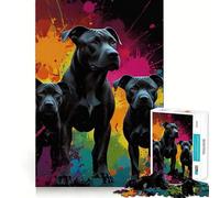 Tre cani neri su sfondo colorato, puzzle da 1000 pezzi per adolescenti, per migliorare la memoria, per rilassarsi, con un design che favorisce l'assemblaggio e la decorazione murale 38x52cm