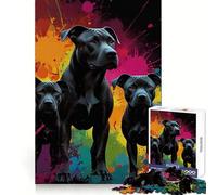 Tre cani neri su sfondo colorato, puzzle da 1000 pezzi per adolescenti, per migliorare la memoria, per rilassarsi, con un design che favorisce l'assemblaggio e la decorazione murale 38x52cm