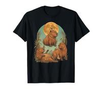 Tre Capibara Luna Vintage Chill Animale Art Maglietta