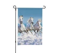 Tre cavalli bianchi, bandiera estiva da giardino bifacciale da esterno, 12x18 pollici