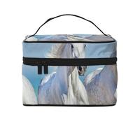 Tre cavalli bianchiBorsa per il trucco, borsa cosmetica portatile per donna - Organizer da viaggio per cosmetici, regalo per momenti speciali