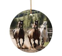 Tre cavalli che corrono stampano regali di colleghi di Natale per amici famiglia circolare ceramica ornamenti appesi di Natale per la decorazione dell'albero