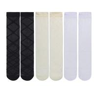 Tre Confezioni da Donna Ragazze Calzini al Polpaccio Calza di Nylon Sottile Trasparente Fresco Moda Traspirante per l'abbigliamento Cosplay Lolita Estate 34-39 Motivo a Rombo - Nero & Bianco & Beige