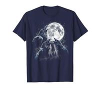 Tre Corvi Ululando Luna Piena Caw Gotico Notte Spettrale Cielo Maglietta