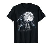 Tre Corvi Ululando Luna Piena Caw Gotico Notte Spettrale Cielo Maglietta