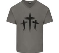 Tre Croci Grunge Gotiche Uomo V-Neck T-Shirt In Cotone