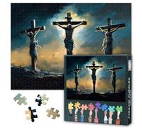 Tre croci puzzle 1000 pezzi per adulti, divertenti puzzle di Gesù per adulti, opere d'arte per adulti, decorazione crocifissione di Gesù Cristo, puzzle per la famiglia, gioco notturno, 50 cm x 70 cm