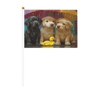 Tre cuccioli seduti sotto l'ombrello, piccole bandiere tenute in mano, mini bandiere su bastone per feste, attività di squadra, parate, decorazione per le vacanze, confezione da 10